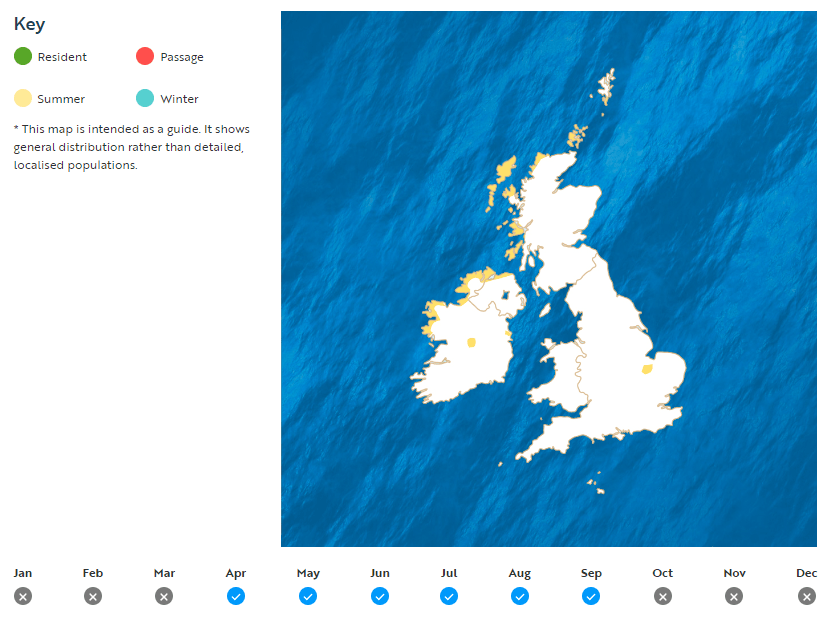 A map displaying the distribution of corncrake in the UK. 